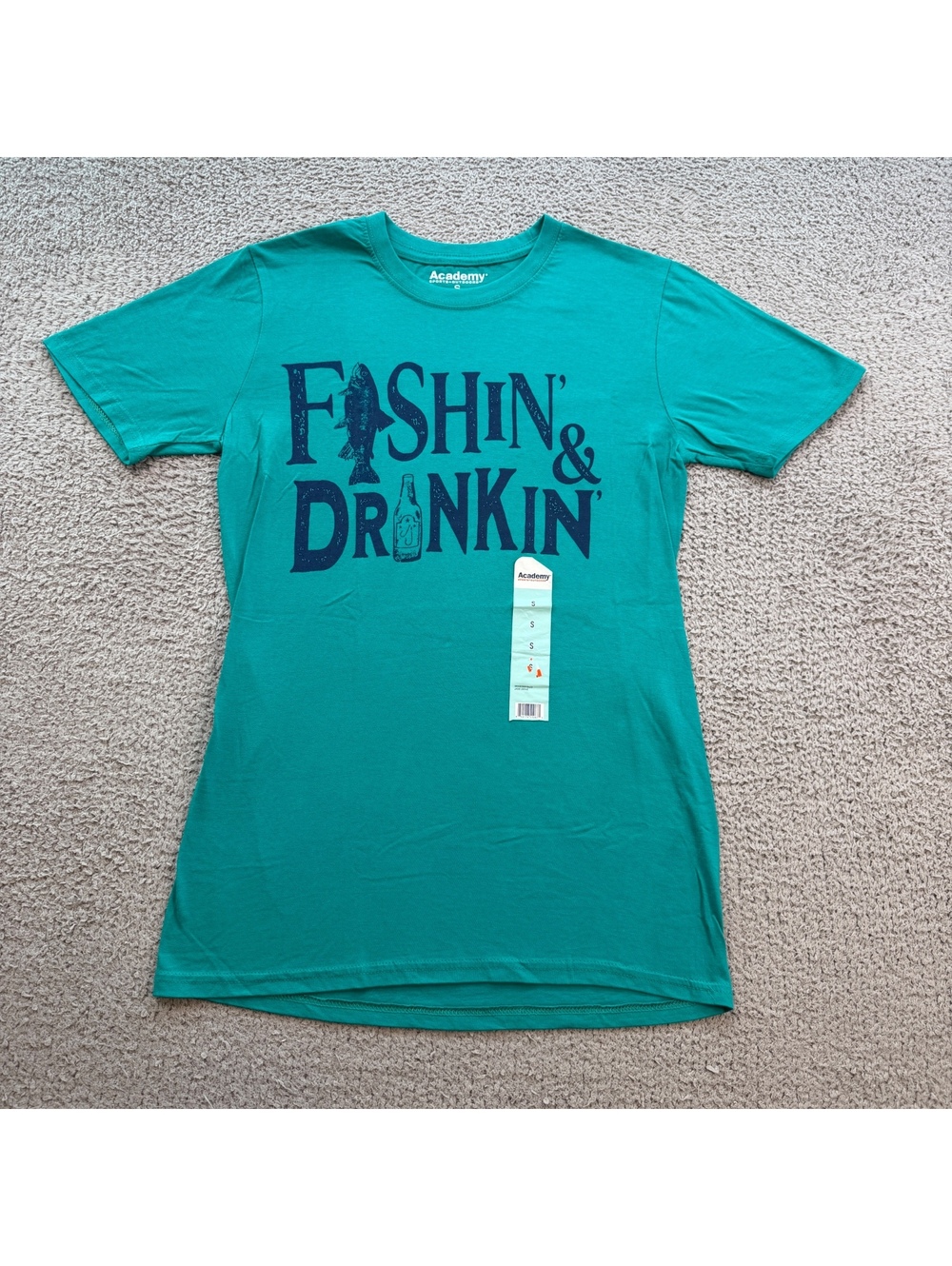 Academy Sports + Outdoors Fishin & Drinkin T-Shirt NWT S Teal Fishing Beer Tee